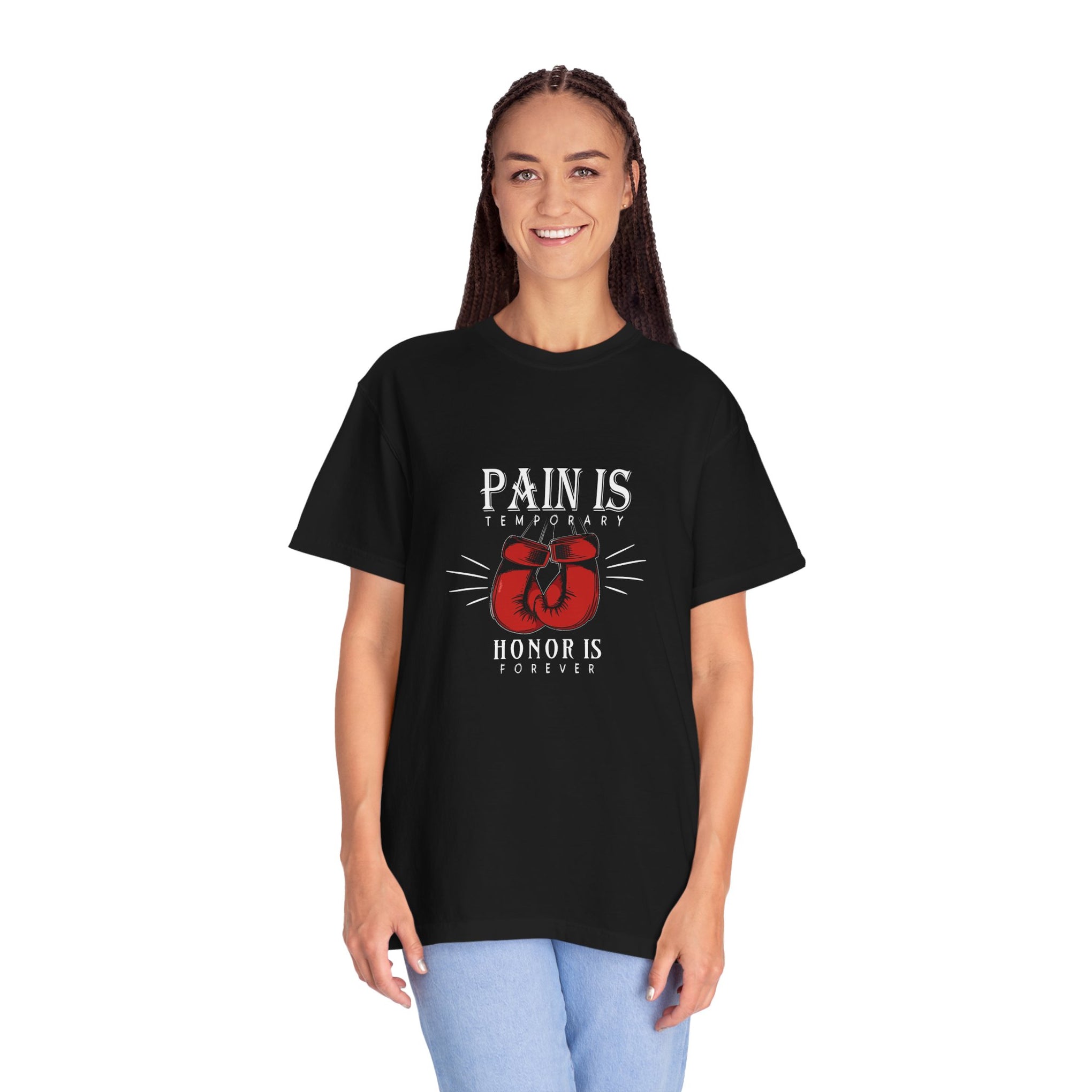 Boxing Gloves T-Shirt — "Pain is Temporary, Honor is Forever" Motivational Tee