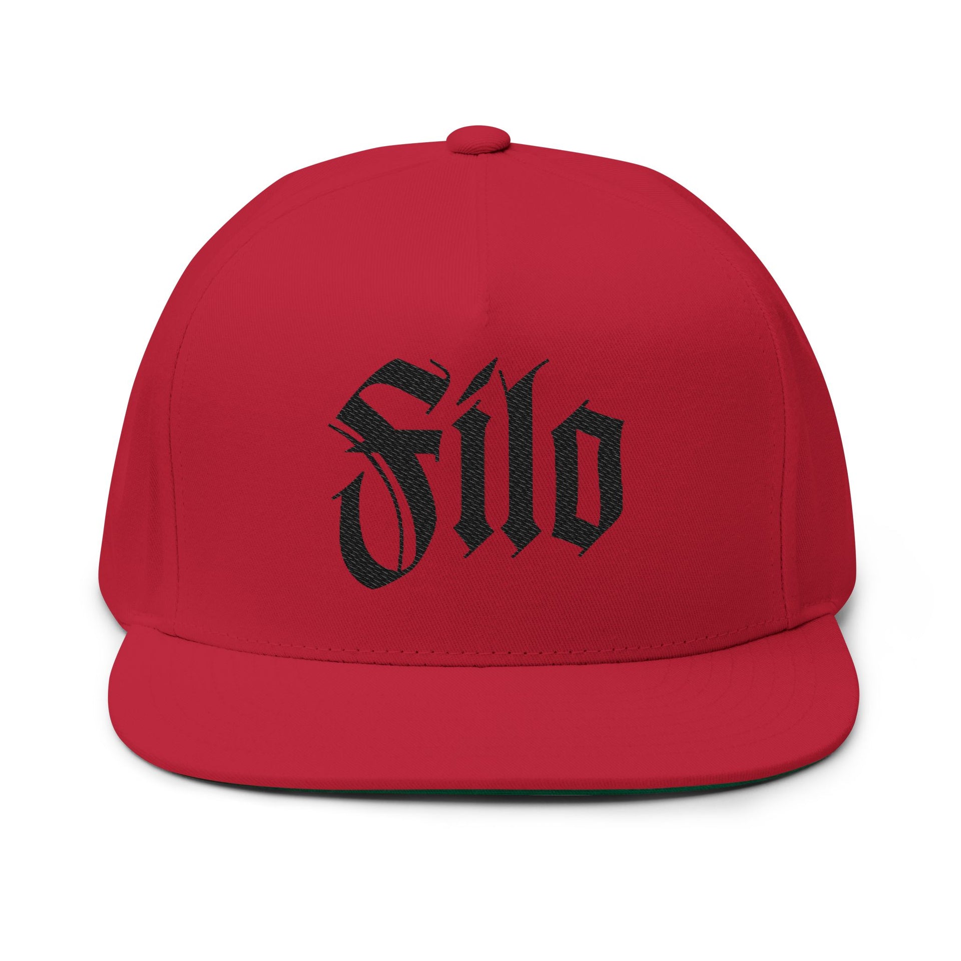 Embroidered Flat Bill Cap — Gothic 'Filo' Logo Snapback