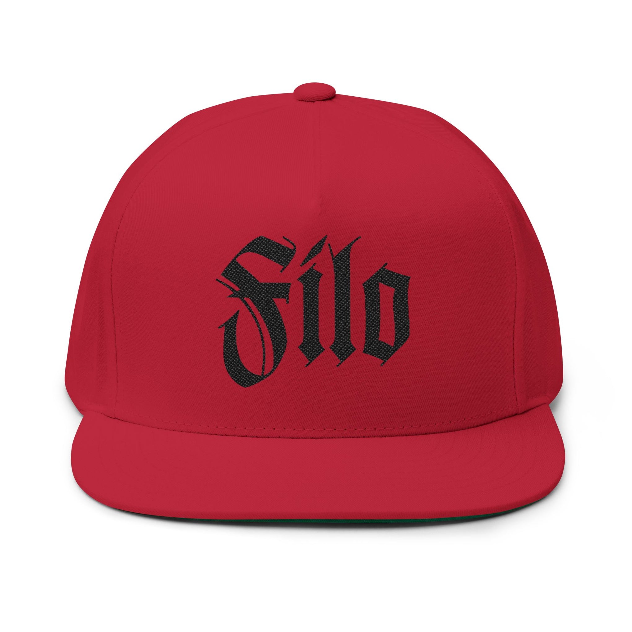 Embroidered Flat Bill Cap — Gothic 'Filo' Logo Snapback