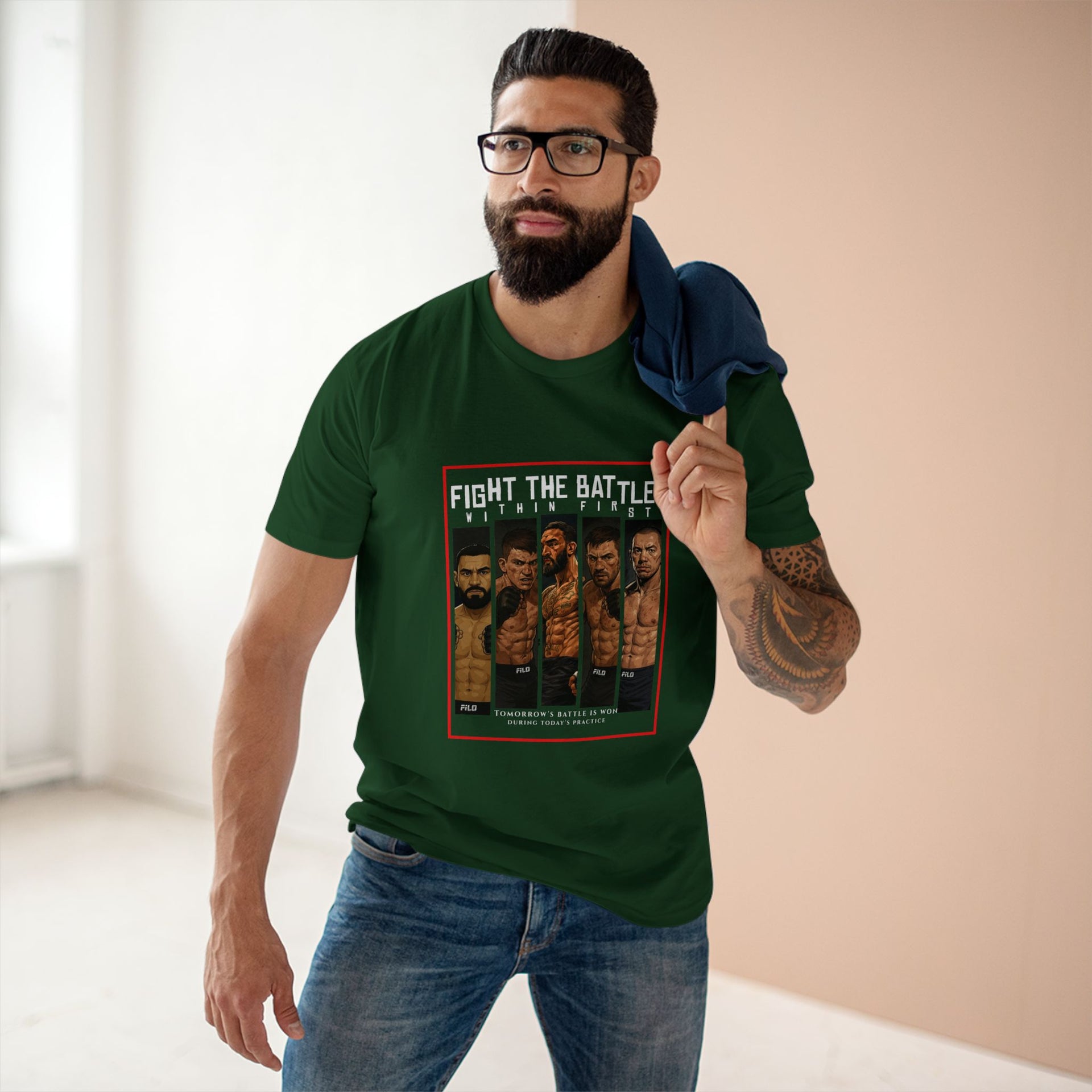 Fight the Battle Men’s Tee — ‘Fight The Battle’ MMA Fighter Poster T‑Shirt