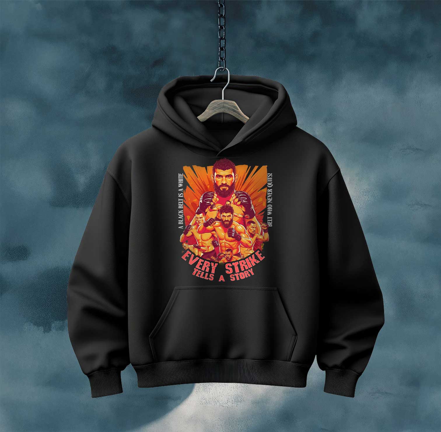 Fight Poster Hoodie — “Every Strike Tells a Story” Graphic Hooded Sweatshirt